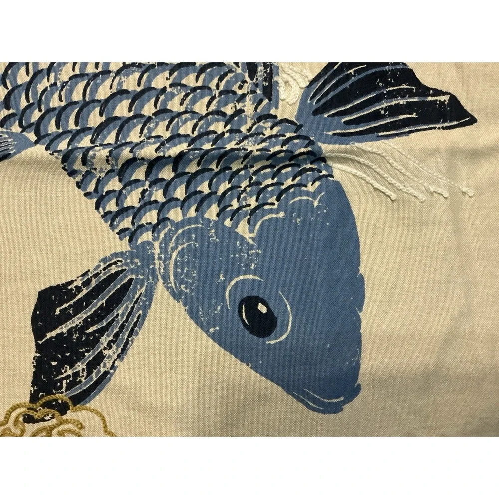 Japanese Style Red & Blue Koi Fish Embroidered Motifs Pillow Cover 26in X 15in